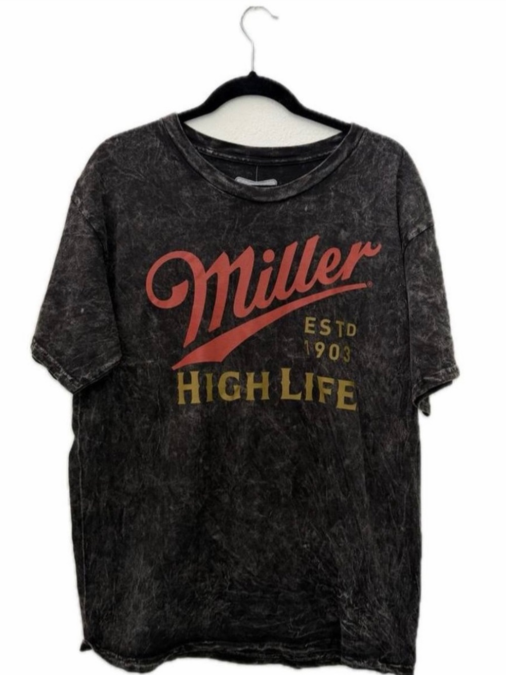 MILLER HIGH LIFE UNISEX M ACID WASH GRAPHIC TEE SHORT SLEEVE 100% COTTON WORN 1X